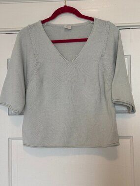 Poetry Sage Gray 100% Cotton V-Neck Sweater – US 4